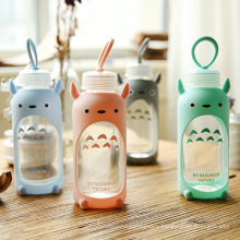 370ml Cute Totoro Cartoon Glass Cup,Travel Water Bottle With Silicone Sleeve.